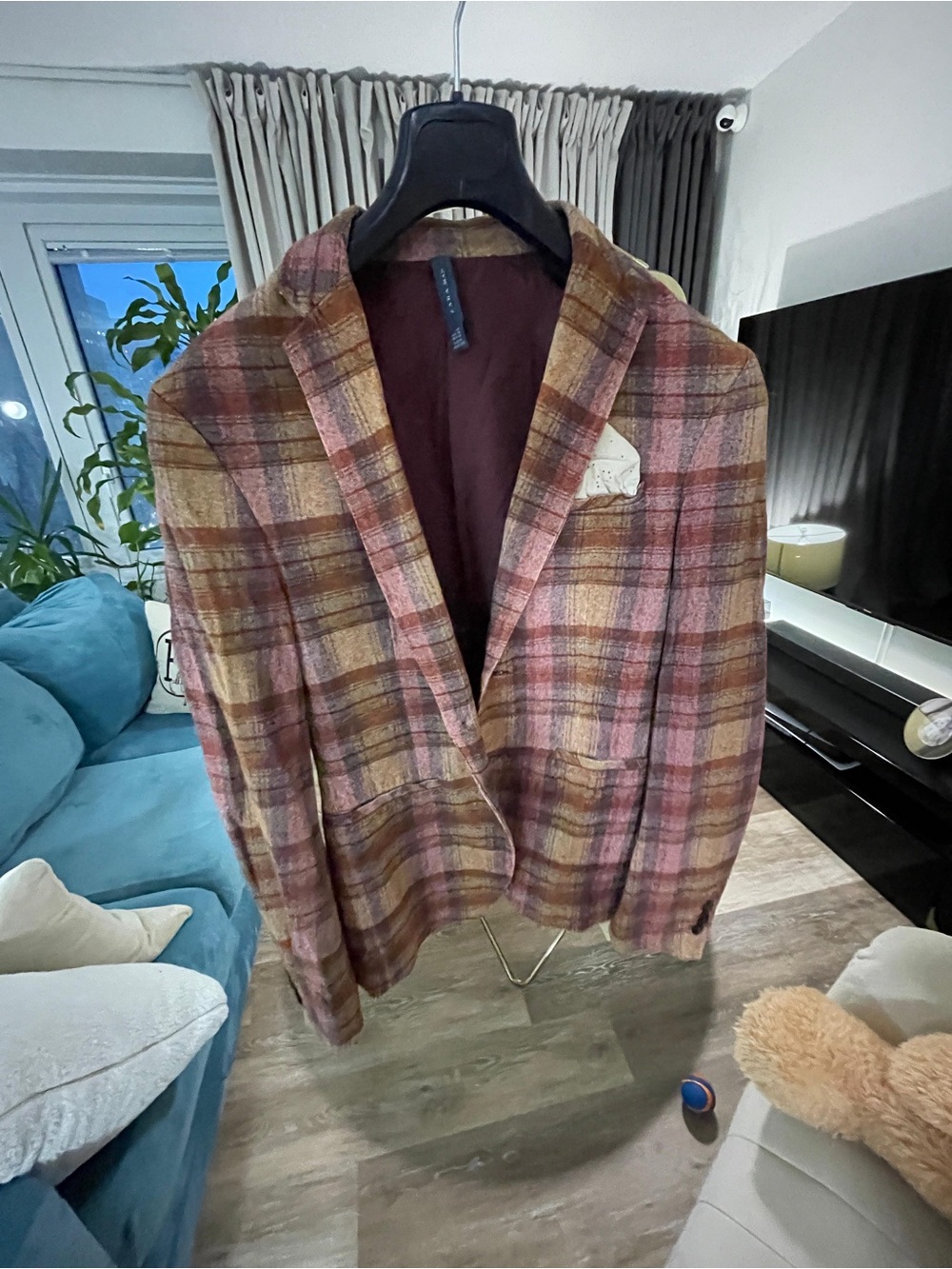 Zara Men's Plaid Sport Coat in Brown and Rust Tones